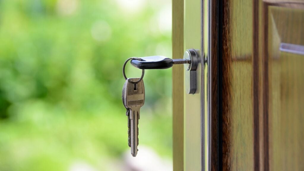 A key in the lock of a door