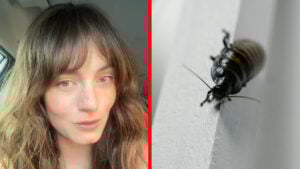 Natalie Beeson, an ER nurse from Florida, next to a cockroach