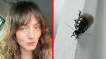 Natalie Beeson, an ER nurse from Florida, next to a cockroach