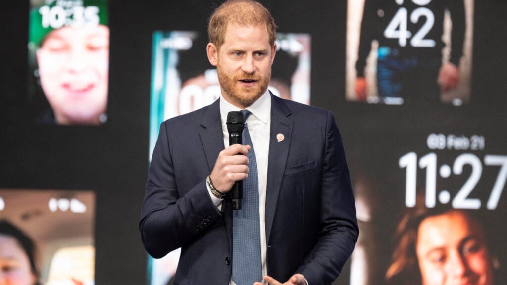 Prince Harry addresses attendees at a Clinton Global initiative event.