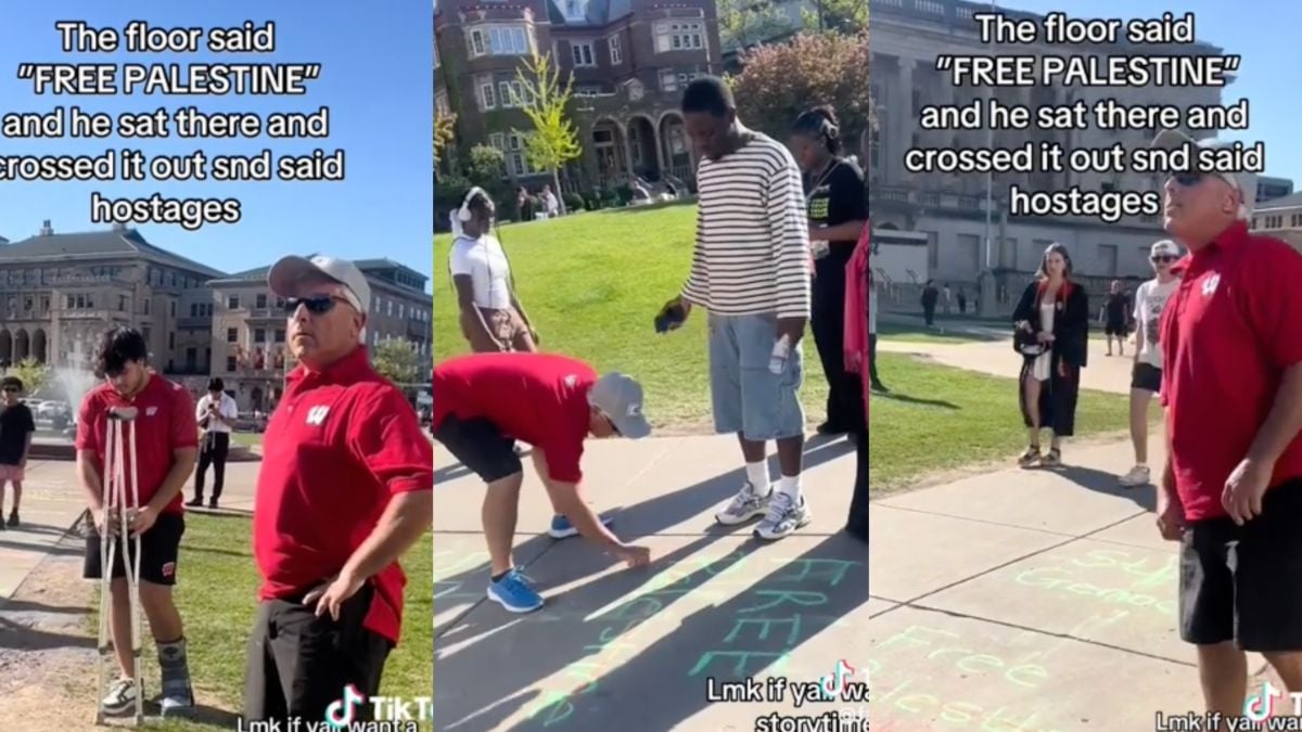 MAGA Boomer Clashes With Students, Defaces ‘Free Palestine’ Signs All Over Wisconsin University Campus: ‘Classic Zionist Behaving Aggressively’