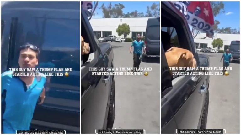 Enraged California Amazon Driver Loses It Over a Trump Flag & Freaks Out in Shocking Clip: ‘I Feel So Sorry for That Dog’ Enraged California Amazon Driver Loses It Over a Trump Flag