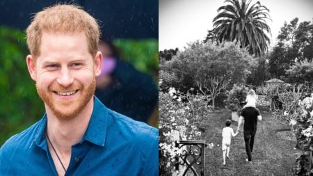 Prince Harry walking with kids Archie and Lilibeth.