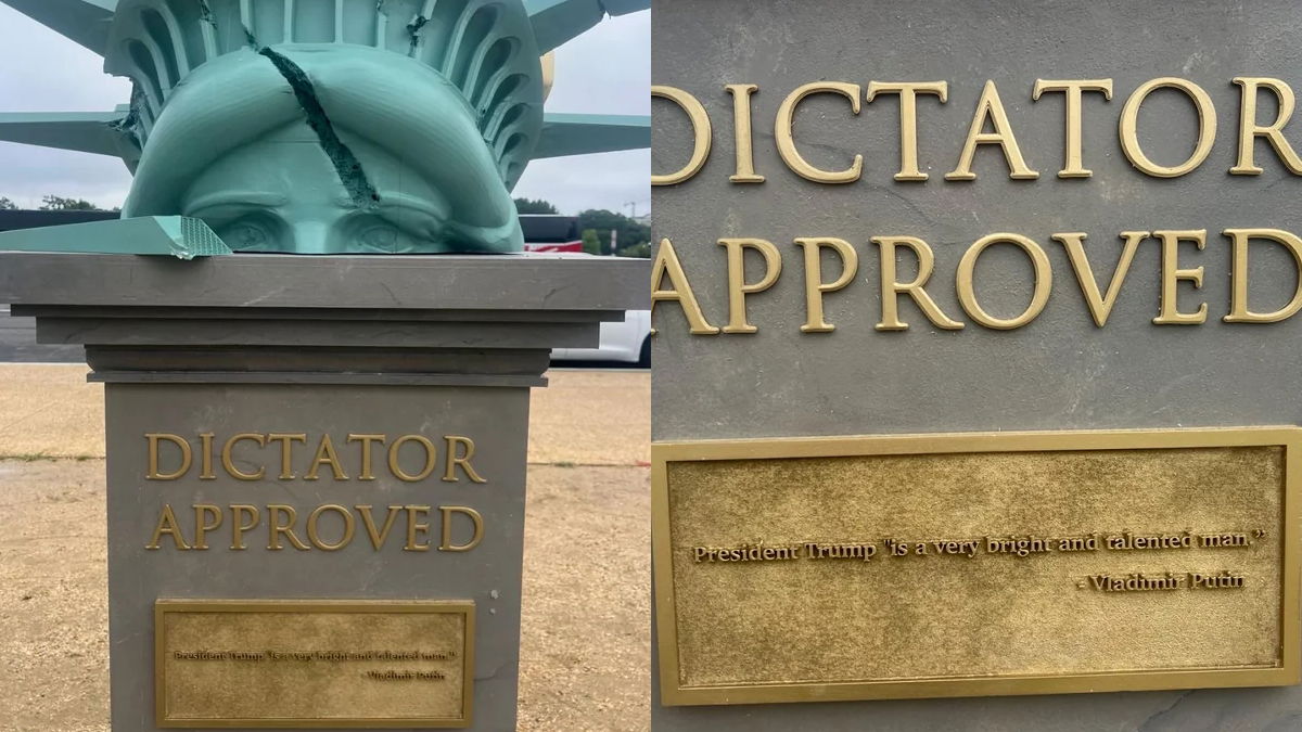 Liberty Falls as Giant Hand Gives Thumbs up to Dictators on Washington: ‘I Hope Its Very Heavy and Difficult to Move’