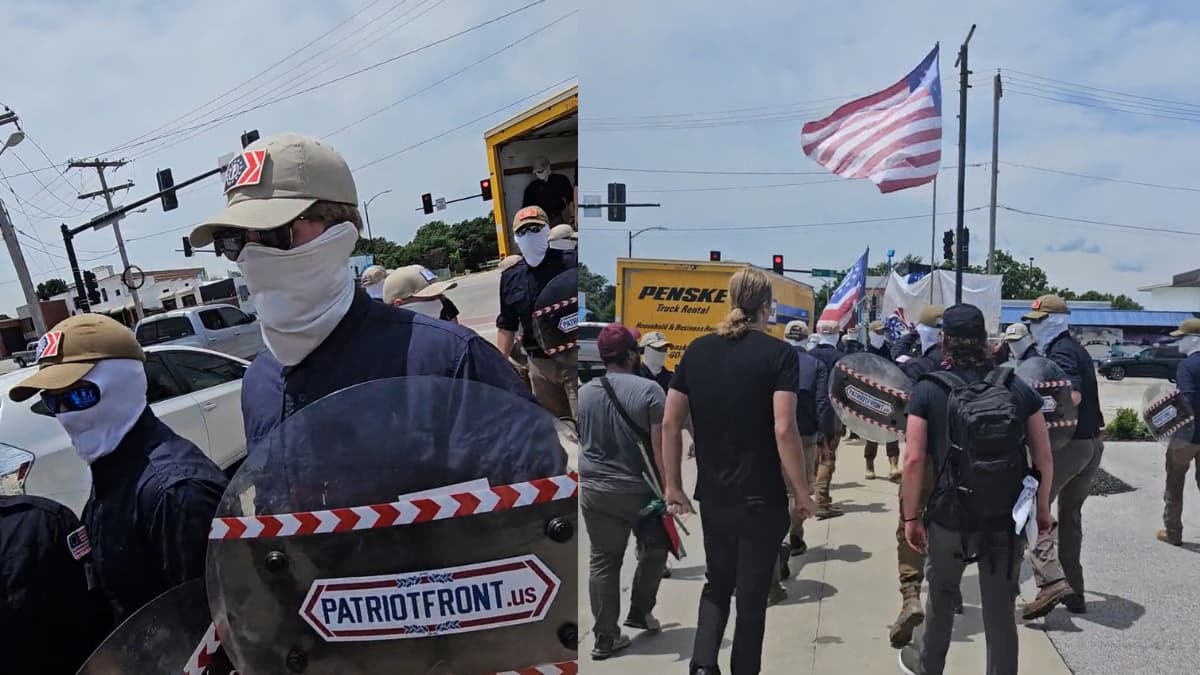 Masked Neo-Fascist Nazis Bolt Back Into Their Truck After Missouri Protesters Push Back: ‘Scared Little Bullies’