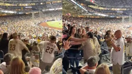 A picture of the San Diego fight between Padres fans.