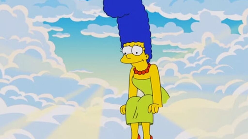 Marge Simpson sitting on a cloud