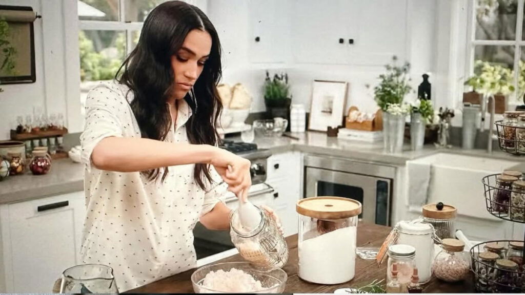Meghan Markle prepares bath salt mix on scene from 'With Love, Meghan' Netflix show.