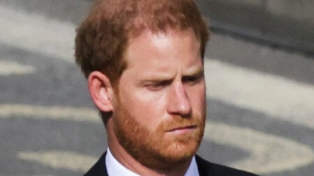 Photo of Prince Harry, the Duke of Sussex at Queen Elizabeth's funeral.