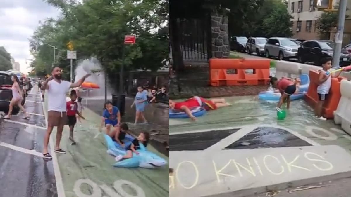 New York Families Take Over Flooded Bike Lane and Turn It Into a Makeshift Swimming Pool: ‘That’s Hella Nasty’