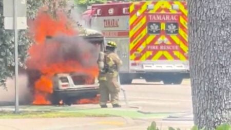 Mail truck on fire