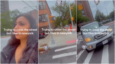 NYC crosswalk standoff car vs pedestrian