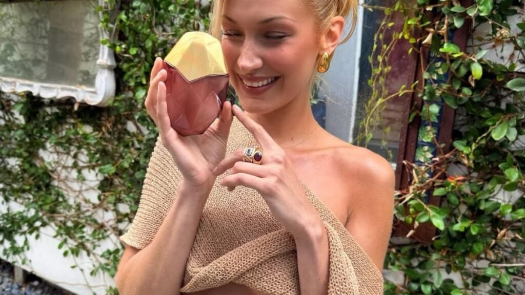 Bella Hadid posing braless