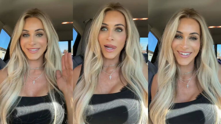 Arizona Influencer Exposes Older Man’s Online Harassment: ‘Who Even Let Him on the Internet?’ Three pictures of a blonde female TikTok influencer from Phoenix, Arizona. She's wearing a black tank top and smiling for the camera, as she tells a story about internet harassment.
