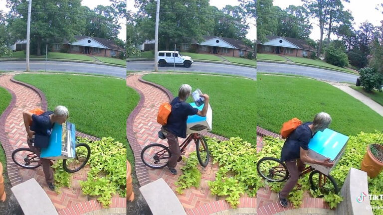 Louisiana Woman’s Home Surveillance Camera Captures Elderly Homeless Man Stealing Her Package from Her Doorstep: ‘Just Out There Doin Gods Work’ Louisiana Porch Pirate