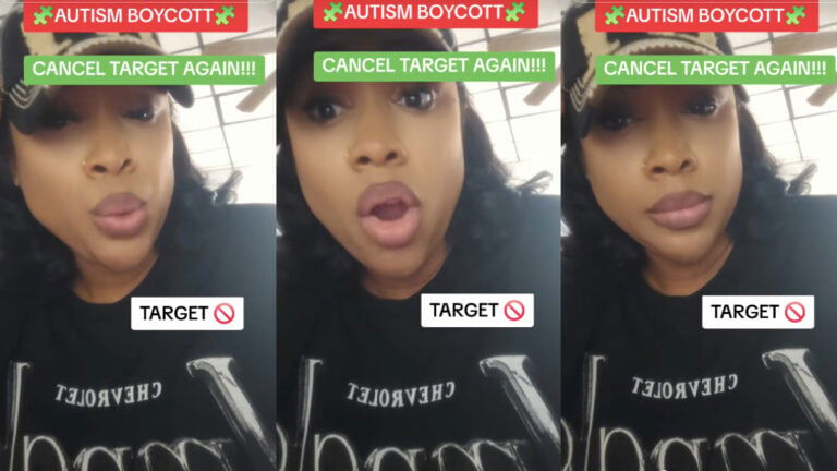 Maryland Mom Calls Out Target for Having Profoundly Autistic Woman Arrested: ‘Just Sickening.’ Three photos of a mother in Maryland wearing a basevall cap. The text on the images indicates she wants Target stores to be cancelled, in relation to an autism boycott.