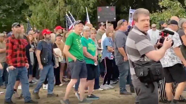 Oregon Crowd During Charlie Kirk Rally Turn On Man Wearing ‘ICE Is The Gestapo’ Yelling, ‘We Need The Gestapo!’