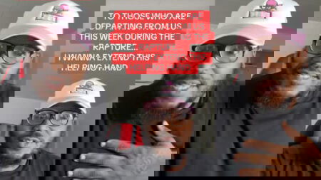 A three-picture collage of a Pennsylvania man in a white and pink hat. He's wearing a black hat and sitting in a gaming chair. Text on the middle image indicates he has a message for those who believe that the rapture will be taking place this week.