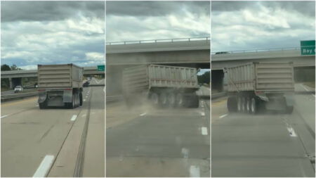 Truck spins out in highway in Michigan