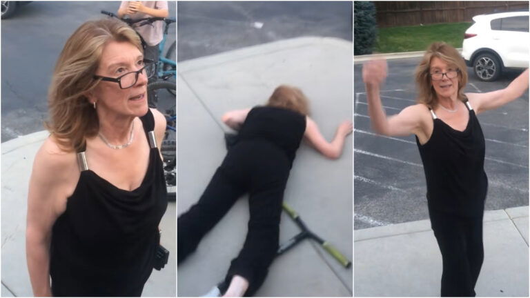 Angry Karen Gets Laid Out on Pavement After Assaulting a Bunch of Kids in Idaho: ‘Finally Someone Fights Back😭🙏’ Karen assaults kids