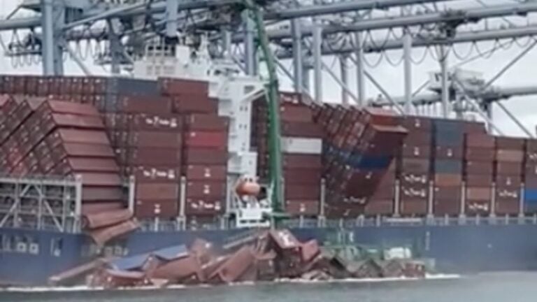 Shipping containers fall off the Mississippi in Long Beach, California