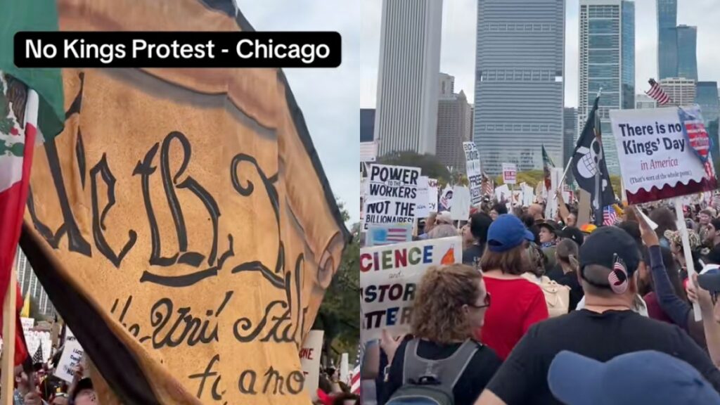 Hundreds of Thousands Carry Citizen-Written Constitutions While Marching During No Kings Protests, “Constitution Coming Through!” No Kings protest in Chicago