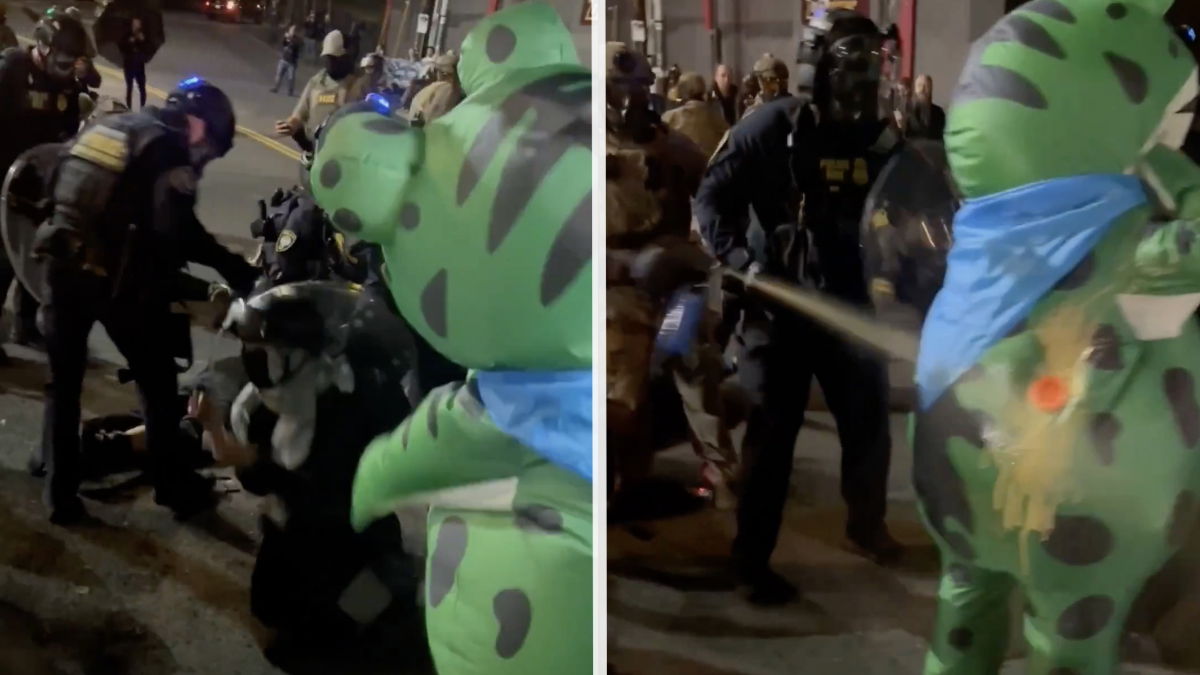 Portland Police Pepper-Sprays Breathing Vent of Protester in Frog Suit for Helping Another Officer: ‘Highly Dangerous and Absolutely Uncalled For’