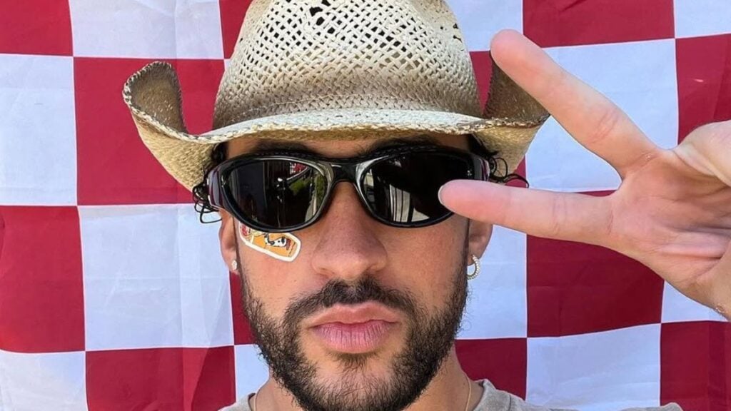 Bad Bunny selfie holding peace sign