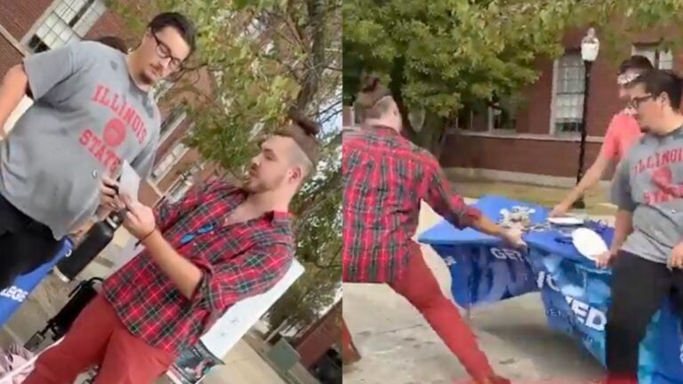X Calls To Identify Illinois Teacher’s Assistant Who Destroys Student’s Turning Point USA Table Illinois teacher's assistant destroying Turning Point USA table