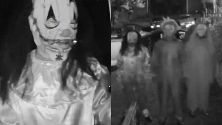 A Virginia family was terrified after finding three masked people at their front door