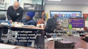 New York Teacher Who Teaches Adult Refugees English Blown Away by One Student’s Kindness as He Always Brings Food to Share with His Classmates