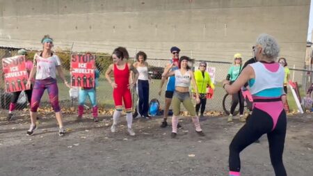 Portland protestors jazzercise outside ICE facility