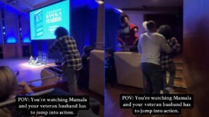 Wannabe Hero in Washington Physically Restrains a Peaceful Protestor Shouting at Kamala Harris