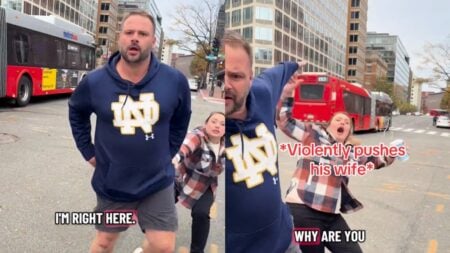 Unhinged Washington DC MAGA Supporter Shoves Wife Away to Yell at Protesters: ‘The A in MAGA Stands for Assault’ A picture of the Washington DC MAGA supporter.